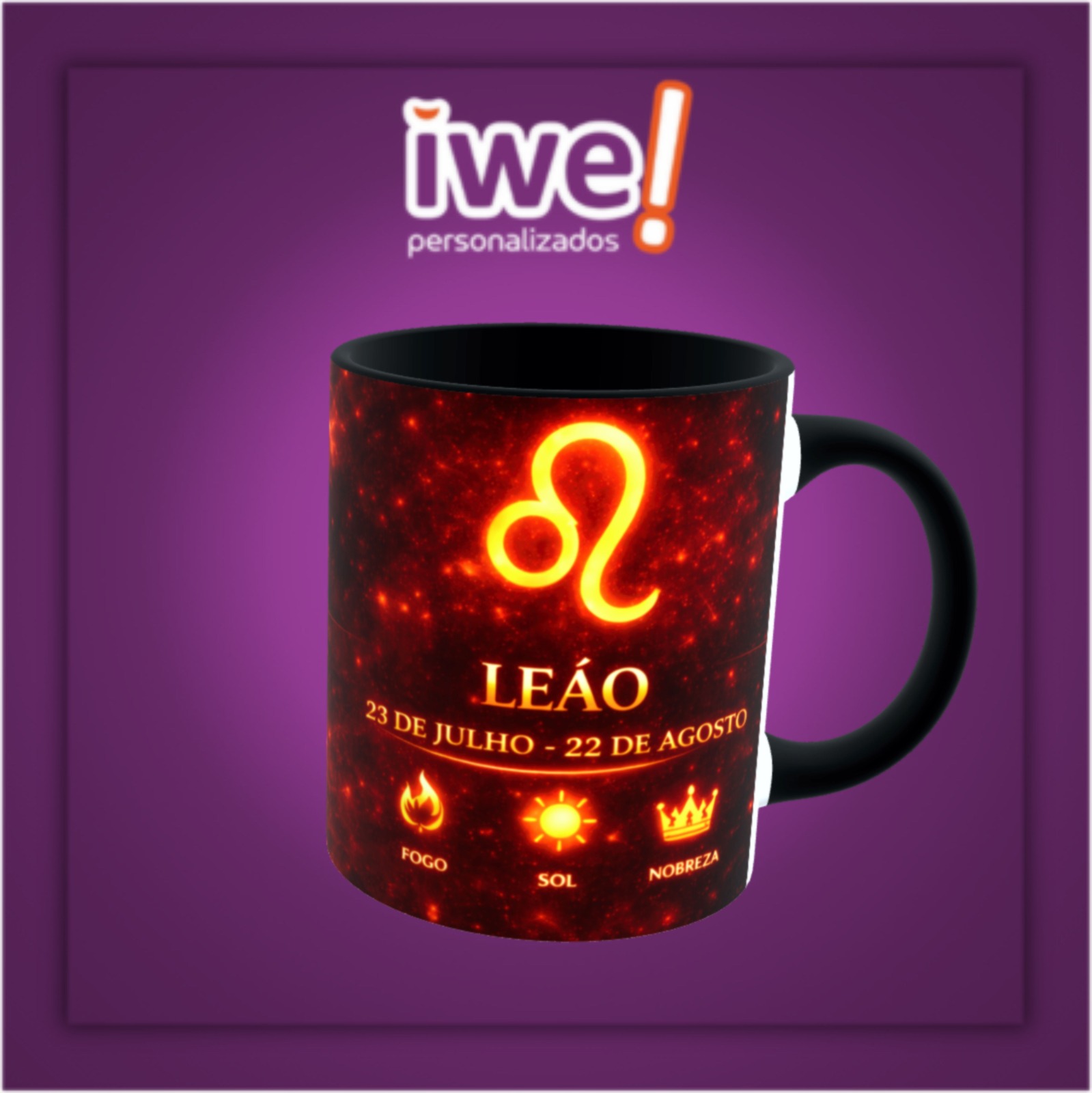 Caneca Branca C/Interior E Alça Preta ( Signo Leão ) - Imagem 2