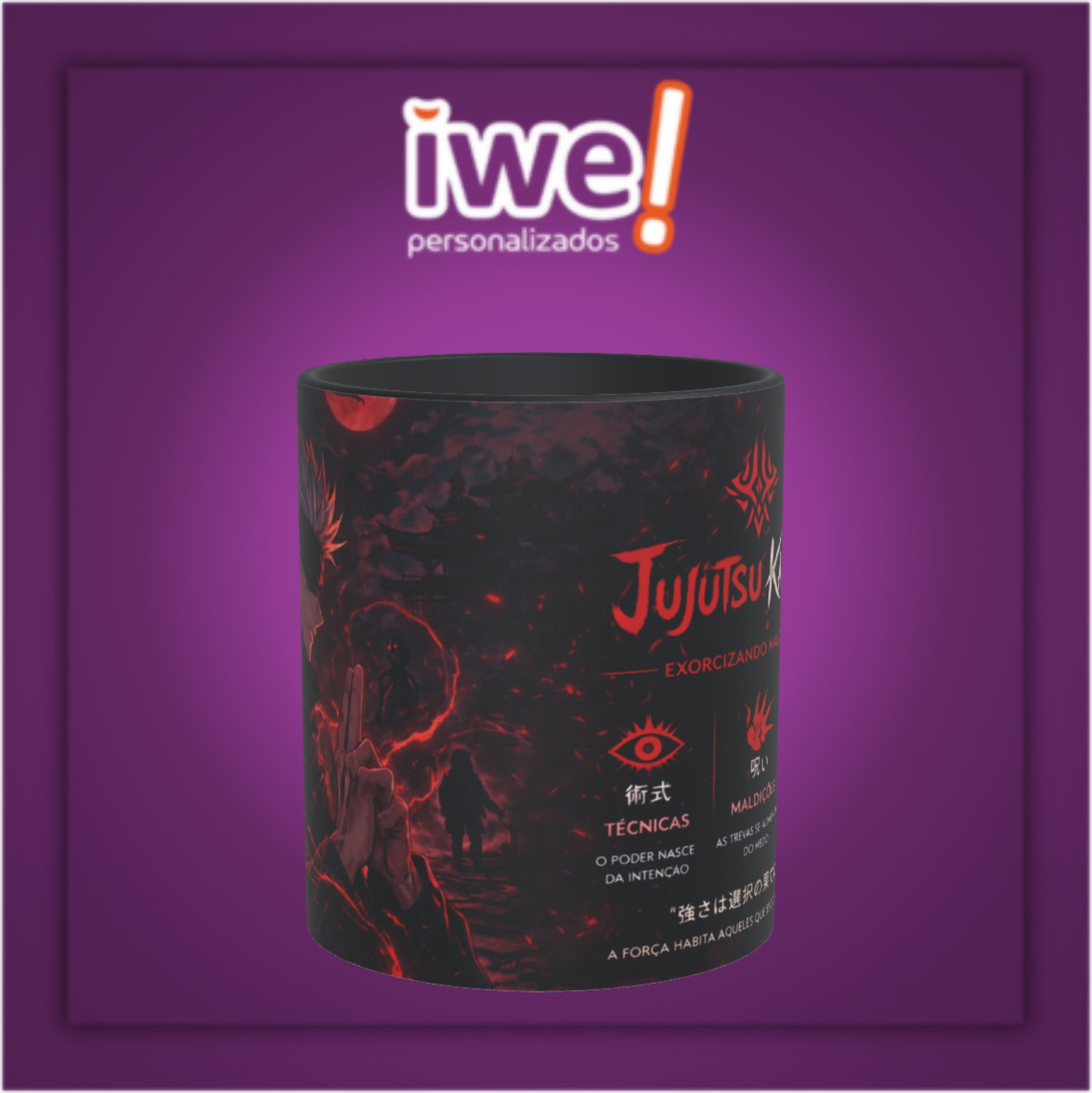 Caneca Branca C/Interior E Alça Preta Jujutsu Kaisen - Imagem 2