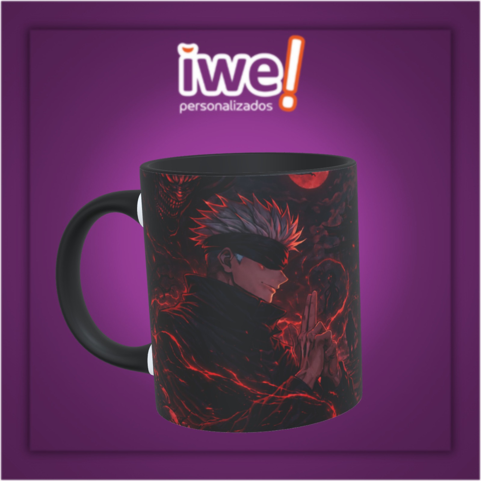 Caneca Branca C/Interior E Alça Preta Jujutsu Kaisen