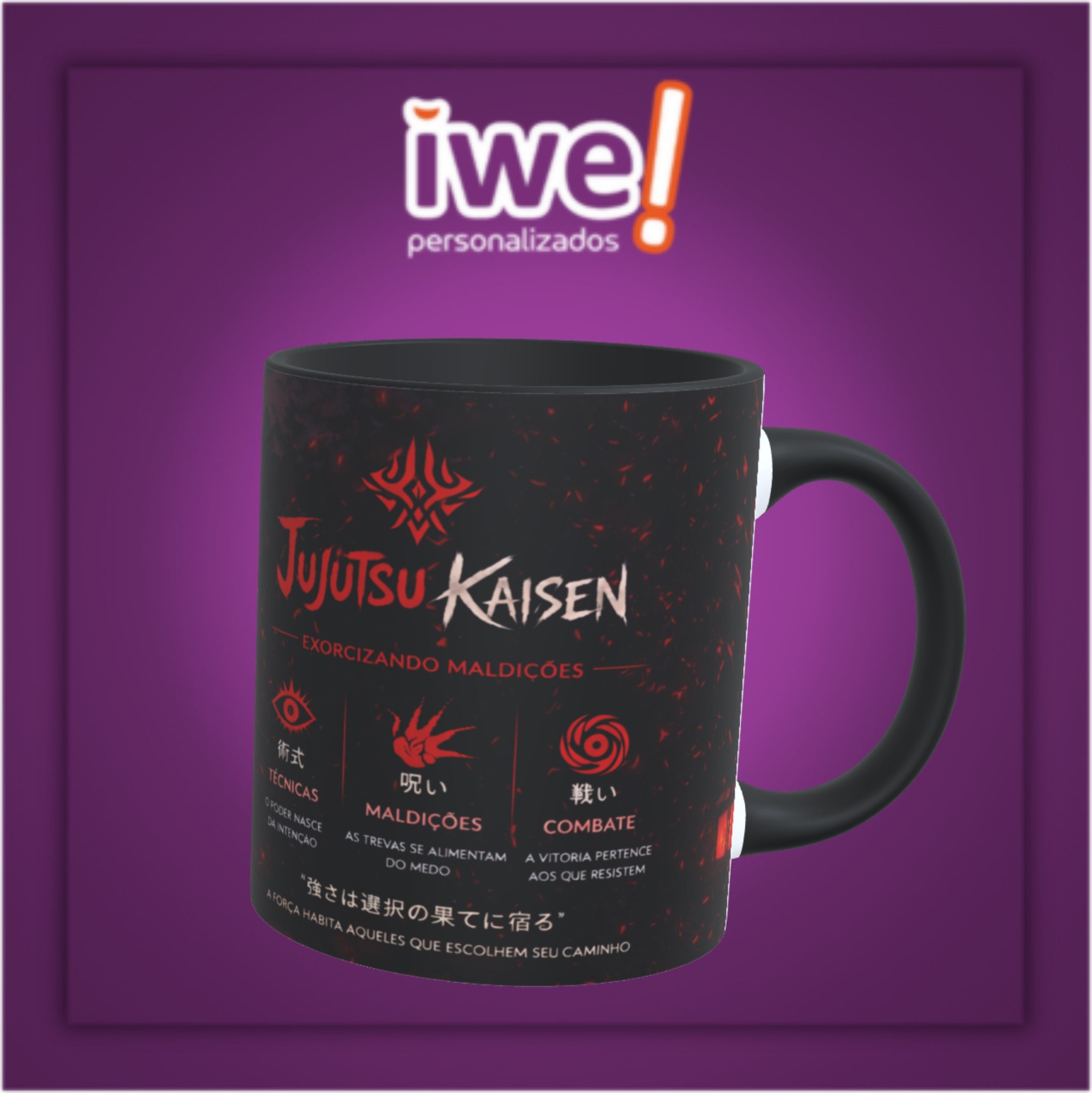 Caneca Branca C/Interior E Alça Preta Jujutsu Kaisen - Imagem 3