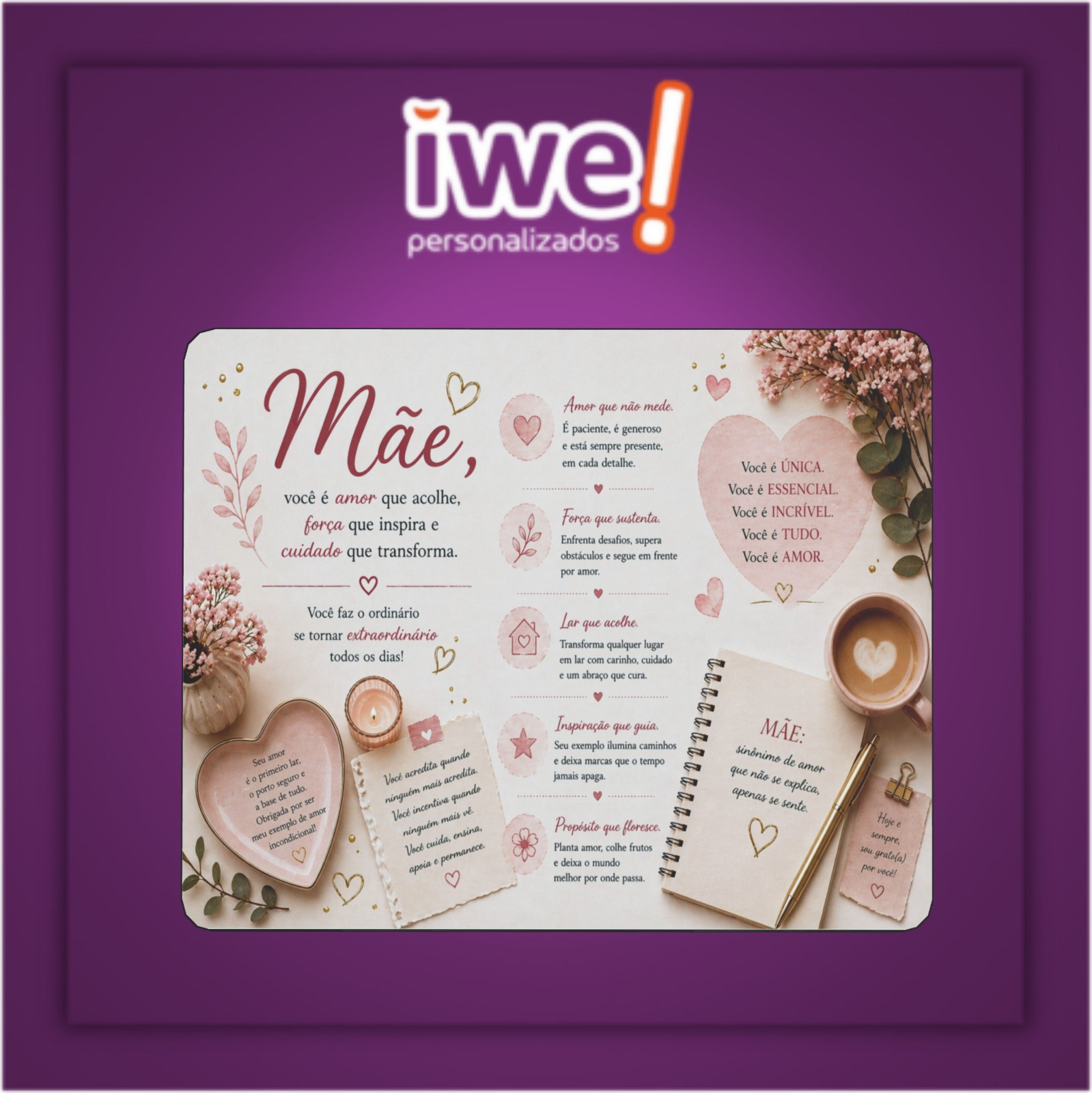 Mousepad Retangular Liso 27,5 x 22 cm ( Mãe )