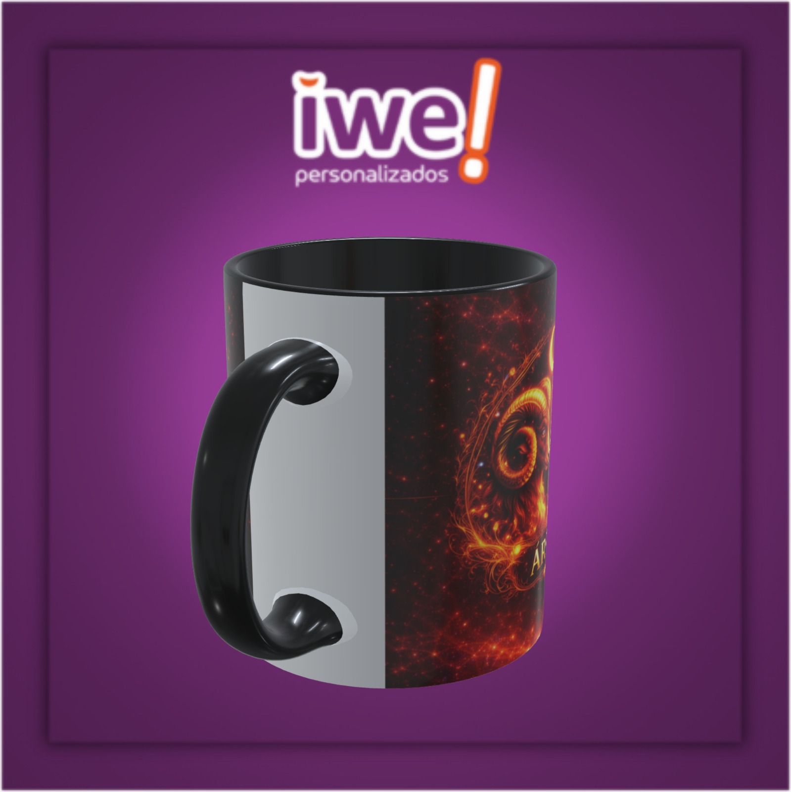 Caneca Branca C/Interior E Alça Preta Áries - Imagem 3
