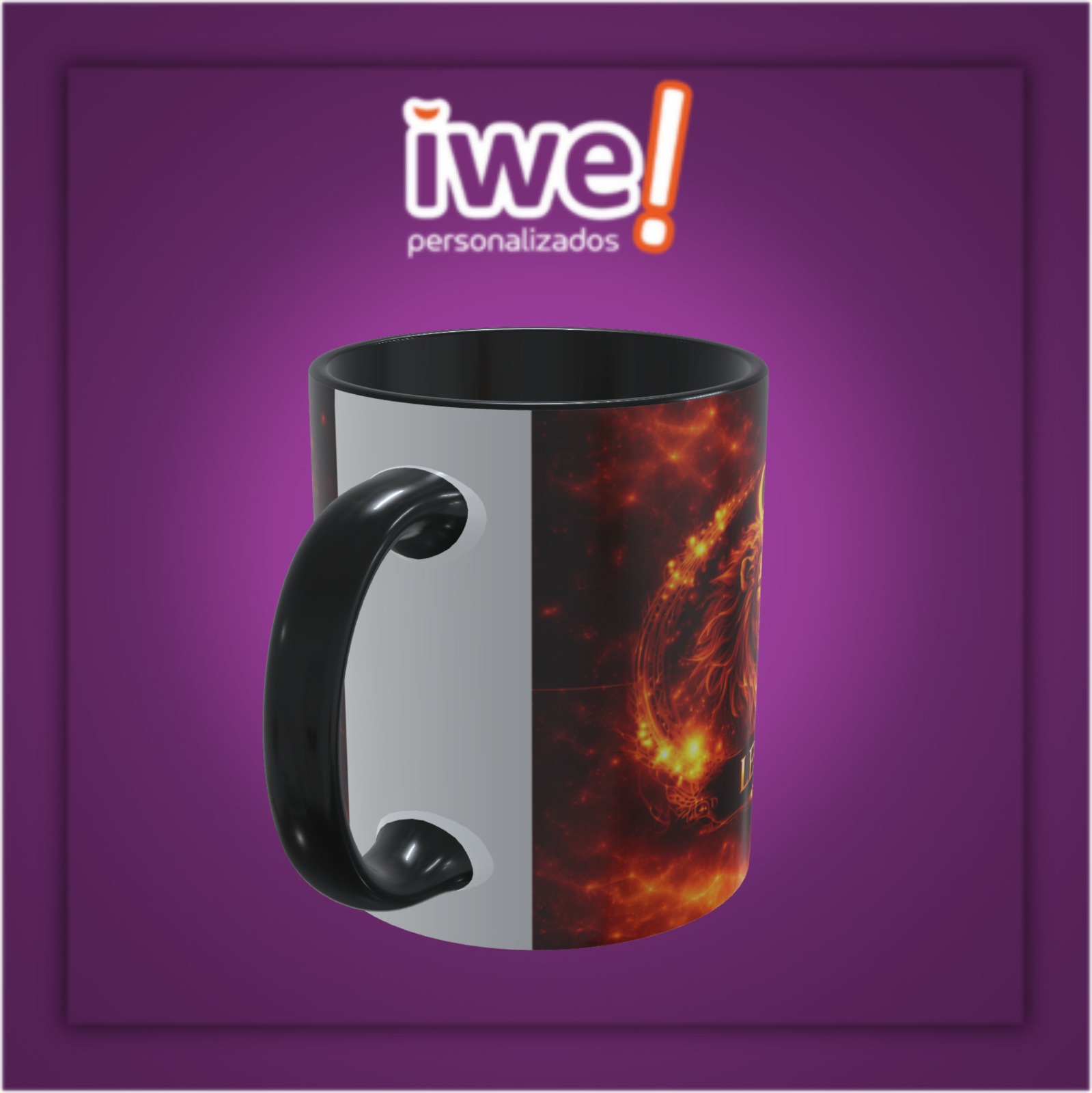Caneca Branca C/Interior E Alça Preta ( Signo Leão ) - Imagem 3